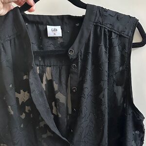 CAbi Black Sleeveless Sheer Floral Button Front Blouse